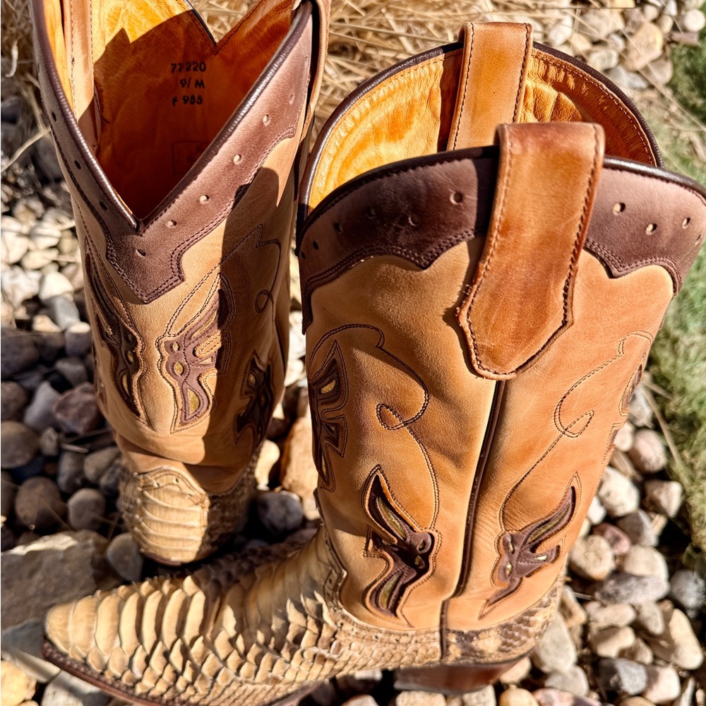 Frye Tan Brown Python Snakeskin Boots Jennifer Es… - image 1